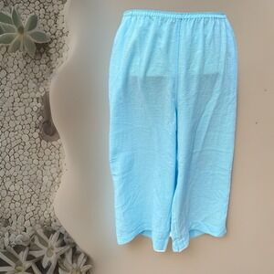 Fridaze Linen Cropped Pants Women 4X Blue Elastic Waist Coastal Grandma Summer